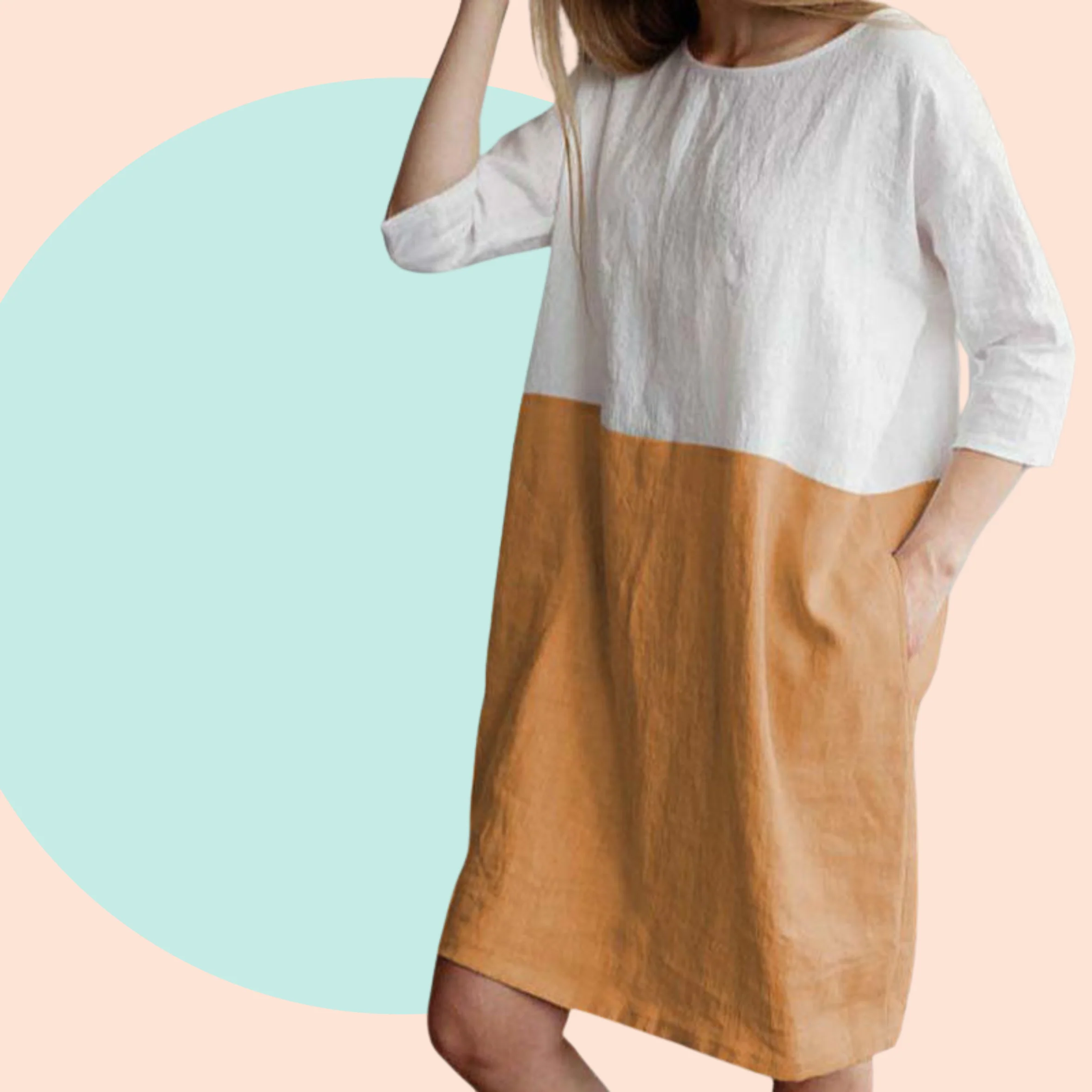 Block Colour Cotton Linen Summer Dress - Image 3