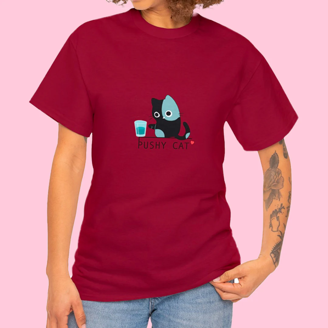 Pushy Cat Cotton T-Shirt - Image 12